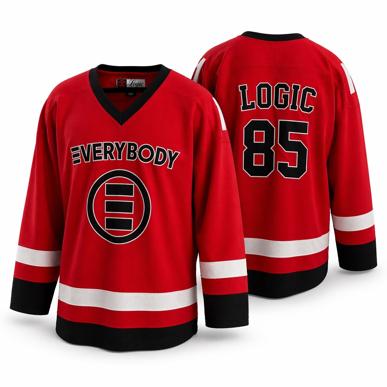 Logic Everybody 2017 Tour Hockey Jersey Red Embroidered Rap Merch Men's 2xl